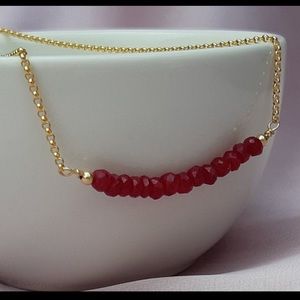 Ruby Necklace Bar Choker Gold Handmade Gemstone Jewelry